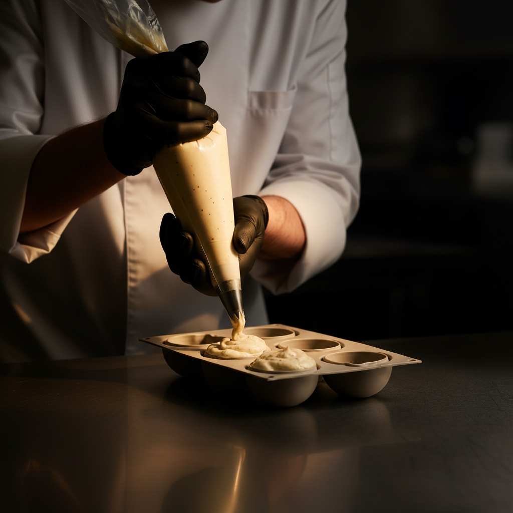 Pochage précis d'une crème dans des moules en silicone — étape d'assemblage